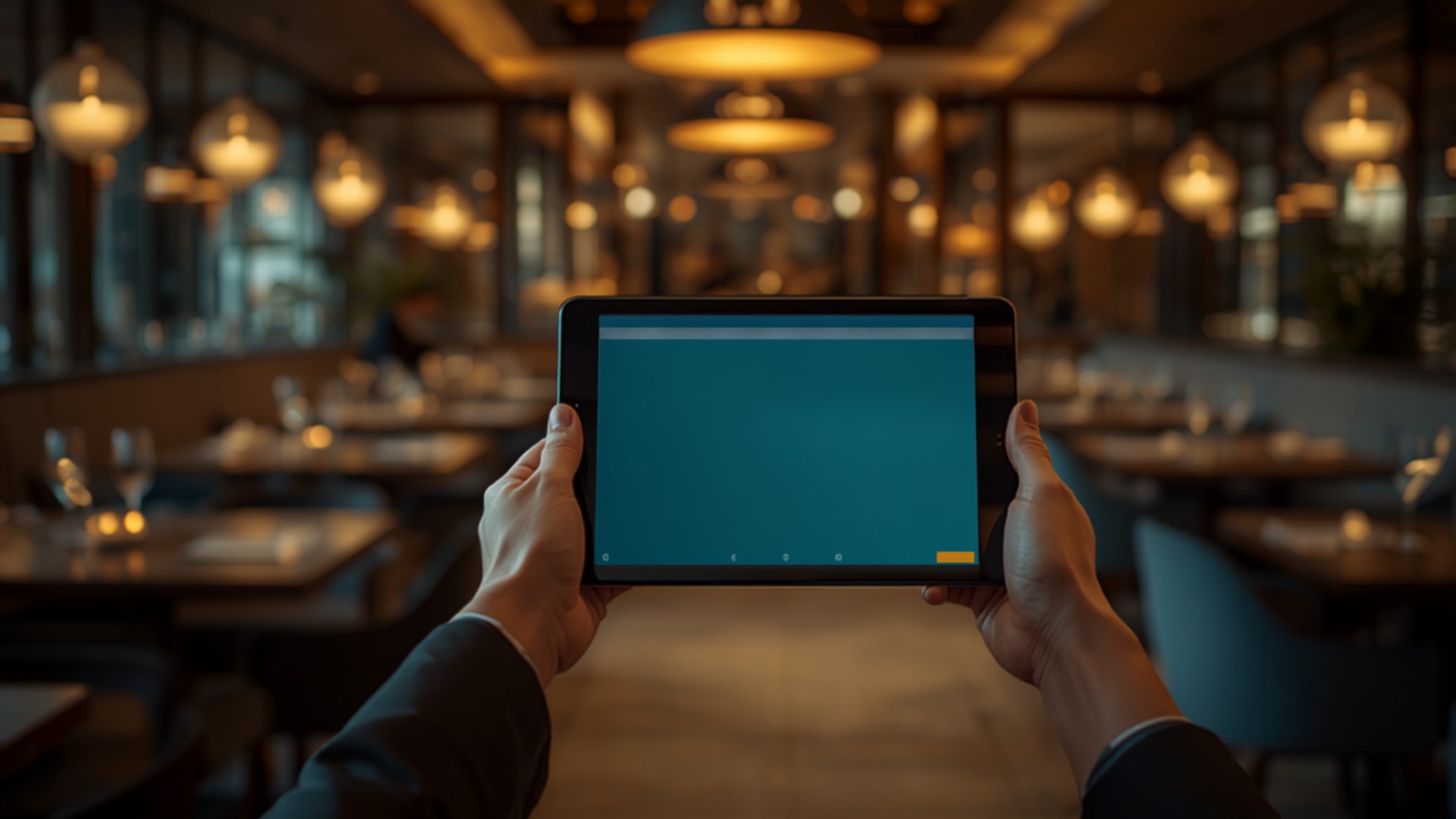 Modernes Restaurant mit digitalem Kassensystem auf Tablet